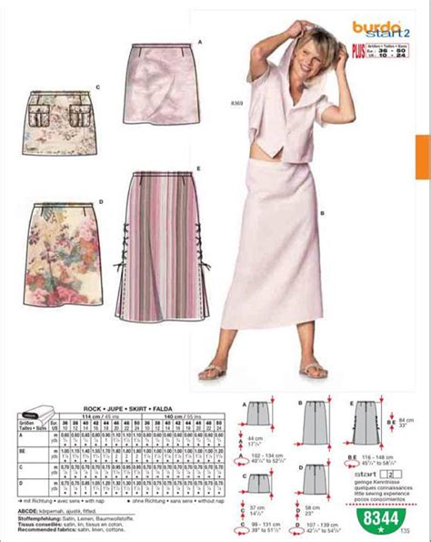 Burda 8344 Size 10 24 Misses Skirt In 3 Lenghts Sewing Pattern UNCUT