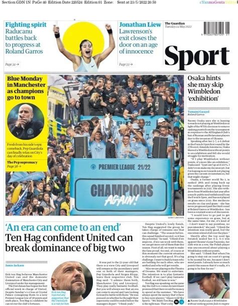 Capa Jornal Guardian Sport 24 Maio 2022 Capasjornaispt