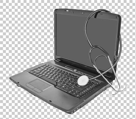 Laptop de tecnologia de medicina estetoscópio isolado em fundo