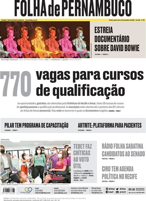 Capa Folha De Pernambuco Ter A De Junho De