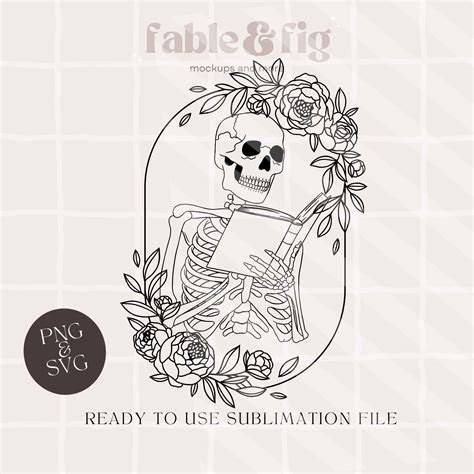 Skeleton Holding Book Svg Png Reading Skeleton Sublimation File