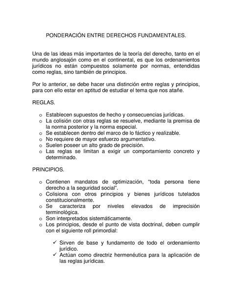 Ponderacion lectura PONDERACIÓN ENTRE DERECHOS FUNDAMENTALES Una