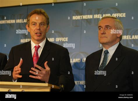 British And Irish Prime Ministers Tony Blair And Bertie Ahern Speaking