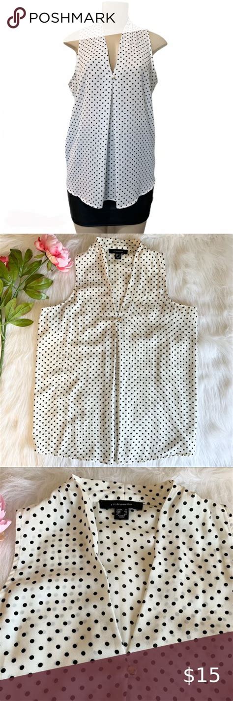 Atmosphere Polka Dot White Black Blouse Size 8 Tops Outfits Polka