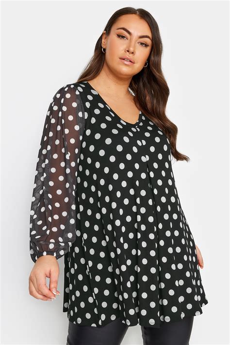 Yours Plus Size Black Polka Dot Print Mesh Swing Top Yours Clothing