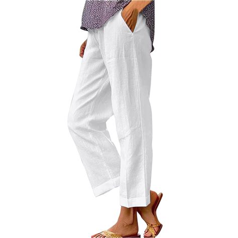 Zenfulyqe 2024 Wide Leg Trousers Women White Beach Pants White Linnen