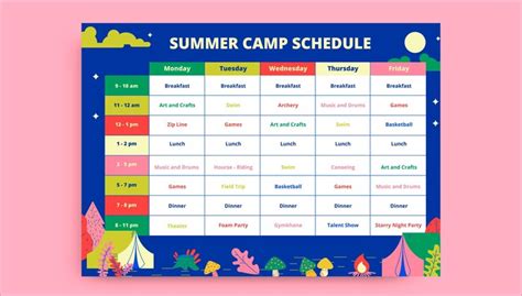 Free Vector Creative Colorful Summer Camp Schedule