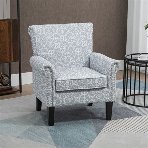 HOMCOM Modern Upholstered Accent Chair, Single Sofa Chair with Soft Linen Touch Fabric, Rolled ...