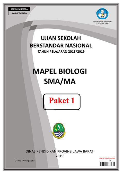 Naskah Soal Biologi Jadi Paket 1 Dokumen Negara Sangat Rahasia