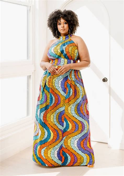 Ronke Womens African Print Maxi Dress Abstract Lines Diyanu