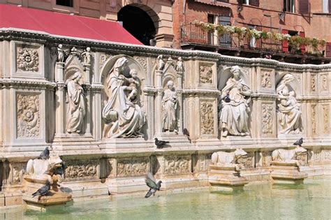 Siena the Fountain Fonte Gaia on the Piazza Del Campo Tuscany Italy ...