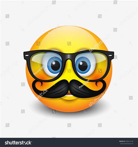 Cute Hipster Smiling Emoticon Wearing Eyeglasses Stock Vektor Royaltyfri 436612144 Shutterstock