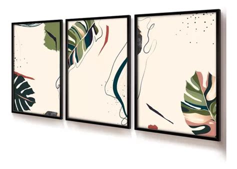 Quadros Decorativos Trio Vidro Sala 60x90 Escandinavo Floral