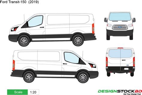 Ford Transit 150 2019 Van Template Blueprintoutline