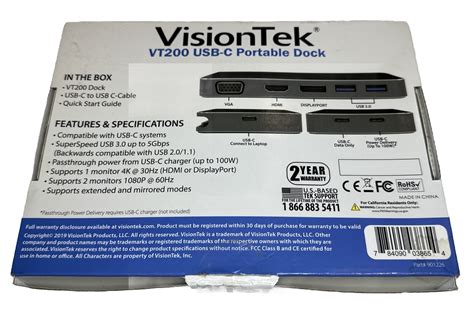 Visiontek Vt Dual Display Usb C Docking Station With Power