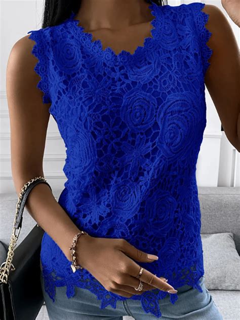 Elegant Lace Patchwork Vintage Slim Casual O Neck Solid Tanks Top