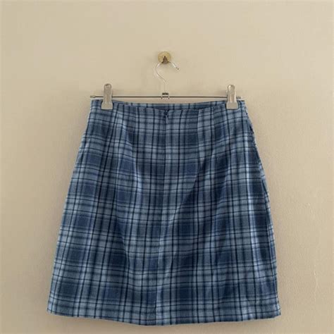 Brandy Melville Blue Check Skirt With 2 Notches Depop