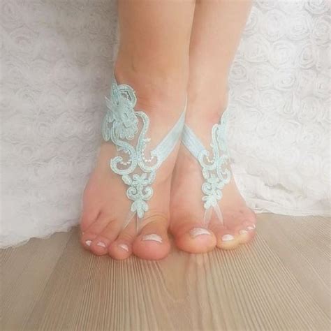 Bridal Anklet Mint Green Beach Wedding Barefoot Sandals Bangle