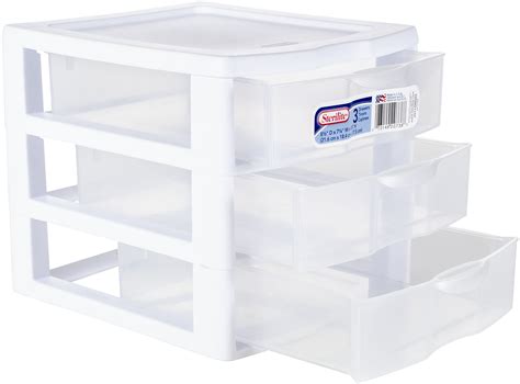 Sterilite Small 3 Drawer Unit White Clear Drawers