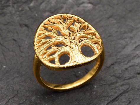 Tree Of Life Gold Ring Vintage Tree Ring Gold Statement Ring Adina
