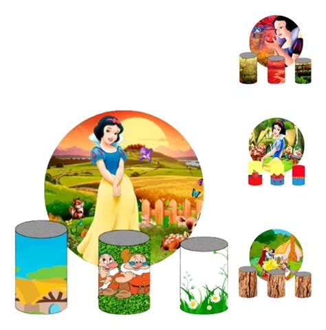 Kit Fest Painel Redondo Capas De Cilindros Branca De Neve Frete Gr Tis