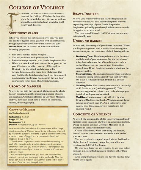 College of Violinve - a bard Subclass - now with even more Madness! : r/DnDHomebrew