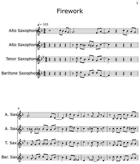 Firework Sheet Music For Alto Saxophone Tenor Saxophone Baritone Saxophone