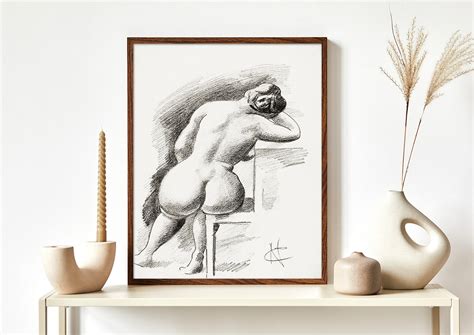 Seated Female Nude Carl Newman Poster Reproduction Old Etsy