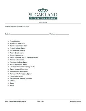 Fillable Online Students Folder Check List To Complete Fax Email Print