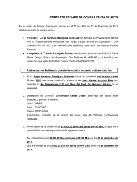 Contrato De Compraventa De Vehiculo Jalisco Actualizado Julio 2021