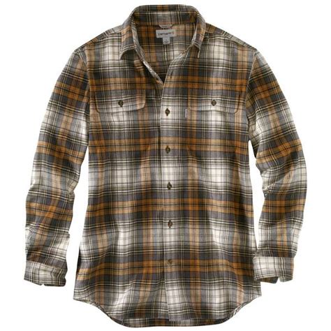 Carhartt Men S Brown Long Sleeve Hubbard Flannel Plaid Shirt