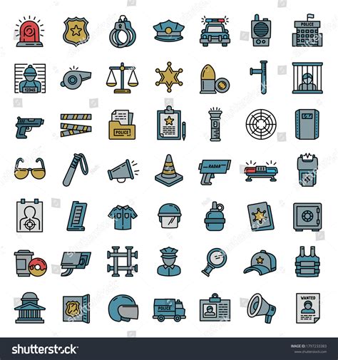 Police Equipment Icons Set Outline Set Stock Vector Royalty Free