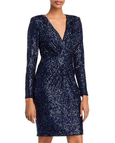 Eliza J Sequined Long Sleeves Cocktail And Party Dress In Blue Lyst