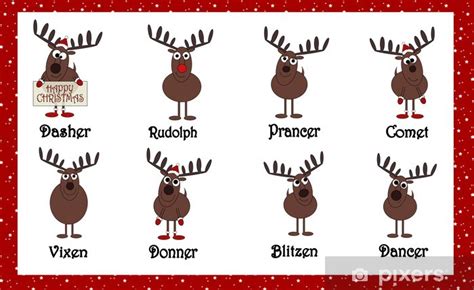 Sticker Santas Cartoon Reindeers With Names Pixersus