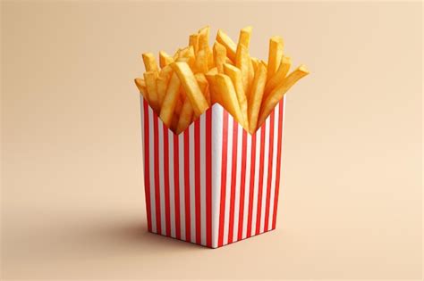 Premium Photo D Realistic French Fries In Red Paper Box