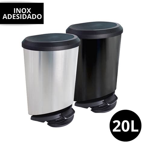 Lixeira Cesto Tipo Inox 20 Litros Tampa Pedal Prata Preto Label