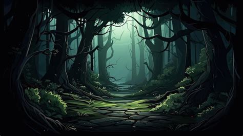 Premium Photo | Spooky dark forest illustration wallpaper