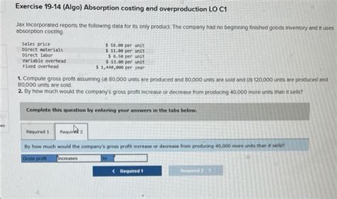 Solved Exercise Algo Absorption Costing And Chegg