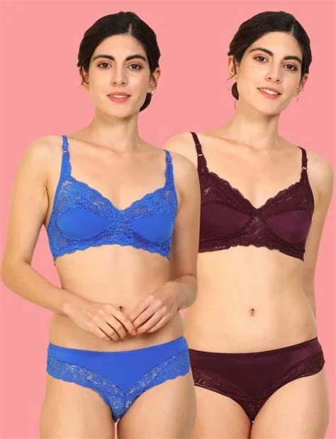 Buy Beach Curve Women Cotton Bra Panty Set For Lingerie Set Pack Of 2 Color Blue Maroon