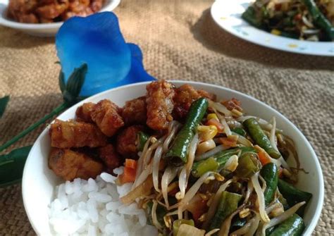 Resep Rice Bowl Tempe Balado Ft Tumis Tauge Teppanyaki Oleh Yulie Yuda