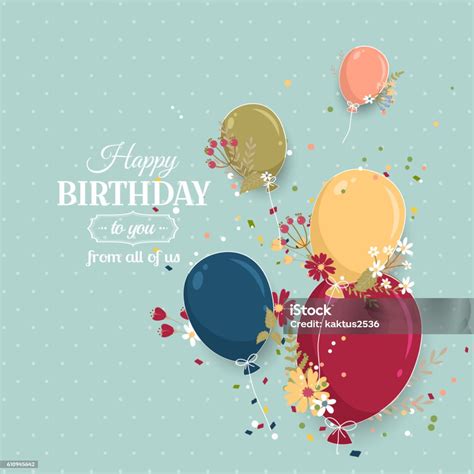 Floral Birthday Greeting Card Stock Illustration Download Image Now