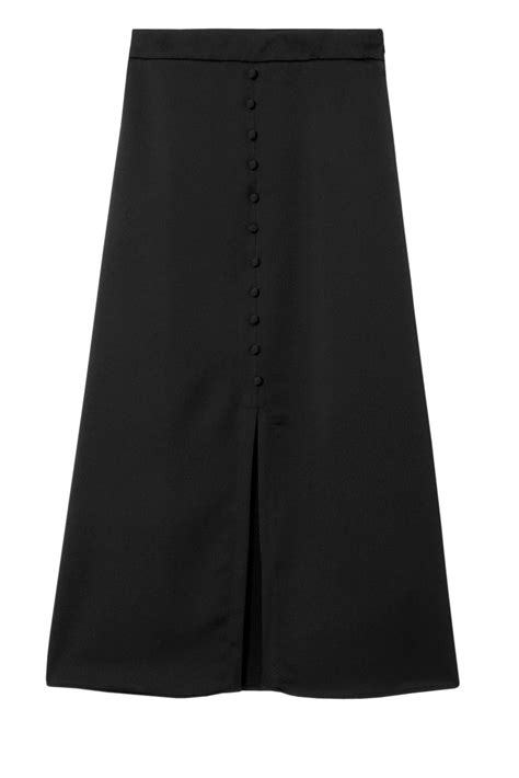 Midi Length Silky Skirt Black
