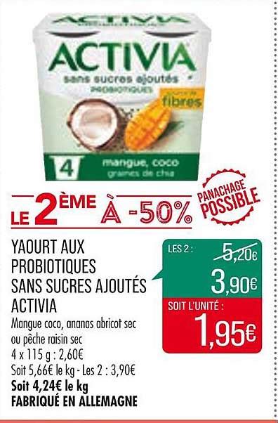 Promo Yaourt Aux Probiotiques Sans Sucres Ajout S Activia Chez Match