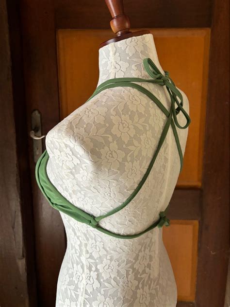 Aerie Green Sheer Halter Criss Cross Back Bikini Top Women S Fashion