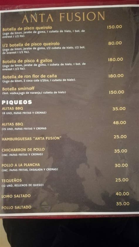 Carta Del Restaurante Anta Fusi N Pueblo Libre Hur N Benjamin Ibarreche