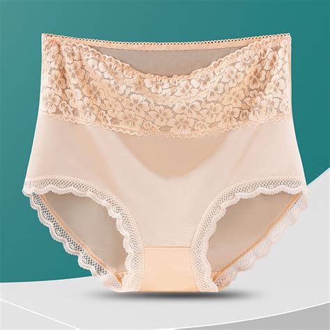 Tawop Sexy Thongs For Women Beige Lace Panties High Waisted Solid Color