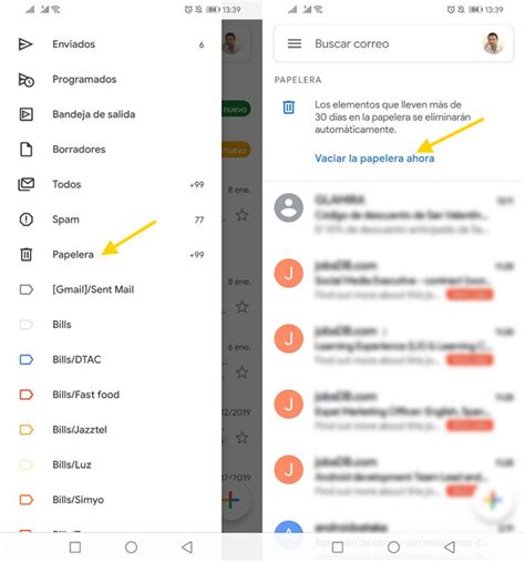 Cómo vaciar la papelera de Android