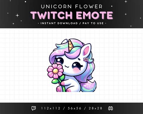 Cute Unicorn Twitch Emote Holding Flower Unicorn Emote Unicorn Discord