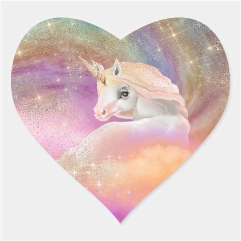 Sparkly Rainbow Universe Unicorn Heart Sticker Zazzle Heart