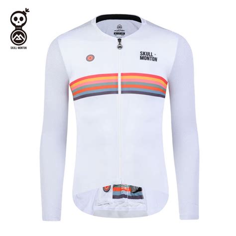 Skull Monton Mens Long Sleeve Cycling Jersey Holiday White Lokka